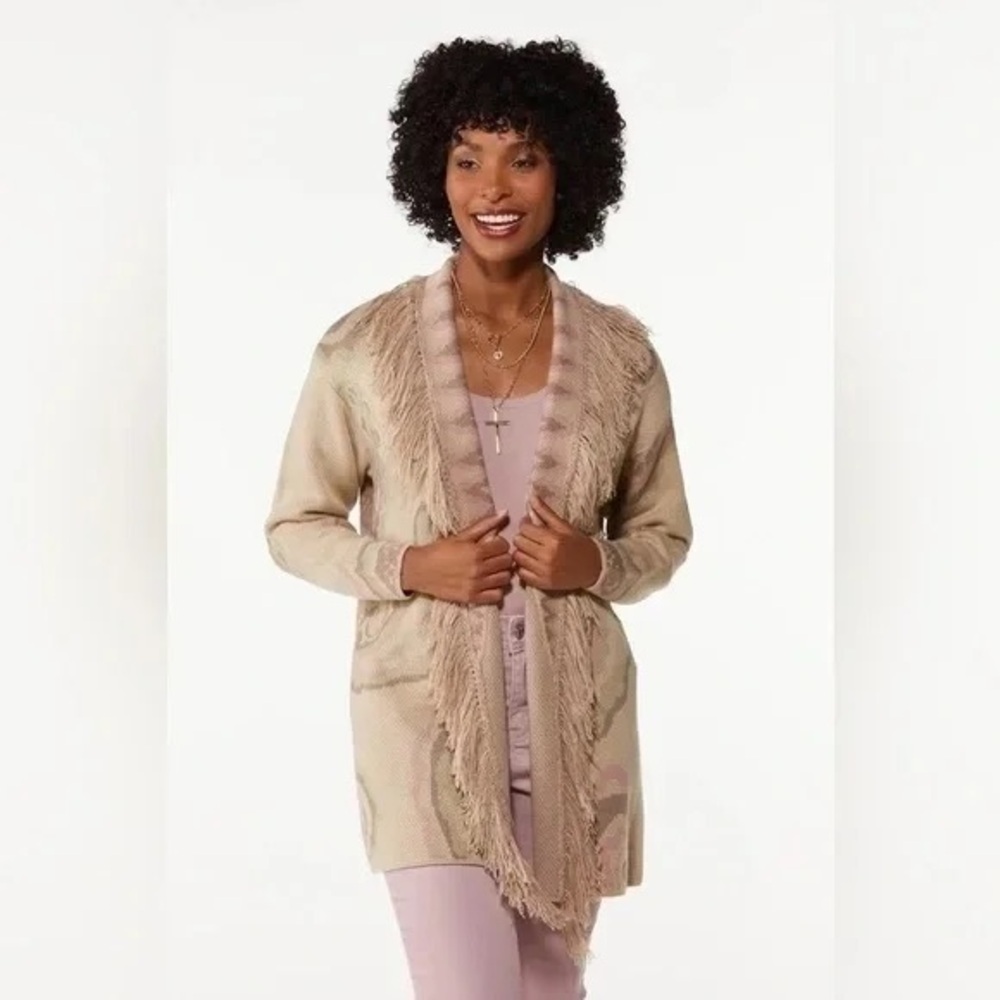 Cato | Fringe Paisley Cardigan Warm Cashmere Size XL